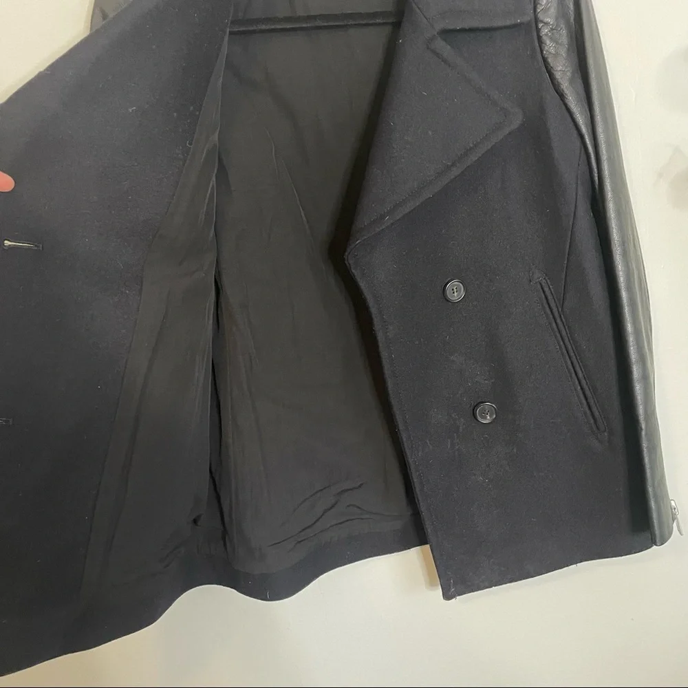 All Saints Ishba Leather and Wool Peacoat Black Size 4 - Picture 8 of 9